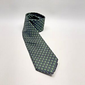 Brooks Brothers Mens Silk Tie Green Navy Blue Neat Geometric Medallion USA